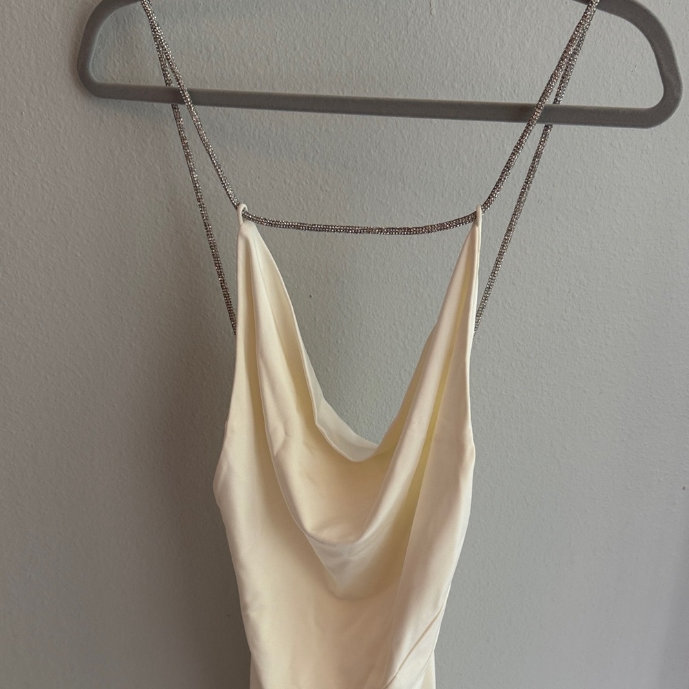 Alice + Olivia Cream Satin Cowl Dress with Chain Straps